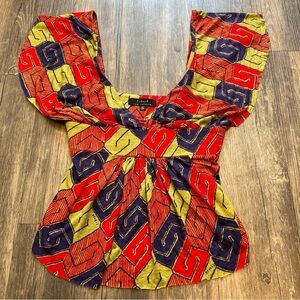 T-Bags Colorful V Neckline Top Blouse. Size S